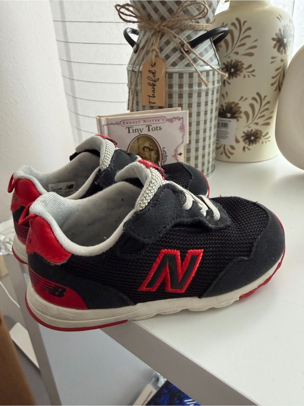 New Balance Kids Black and Red Velcro Athletic Sneakers